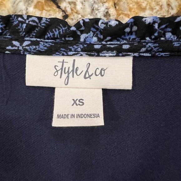 Style & Co Navy Floral Bell Sleeve Boho Dress - SIZE XS - Picture 5 of 7